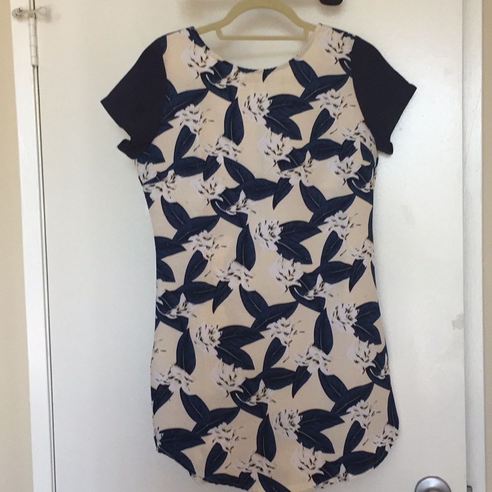 Blue and tan floral dress